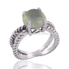 Prehnite Chalcedony Prong Ajuste Anillo hecho a mano de plata esterlina